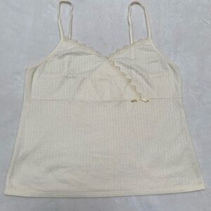 Vintage Pointelle Cream Light Yellow Babydoll Cami Top Size XL